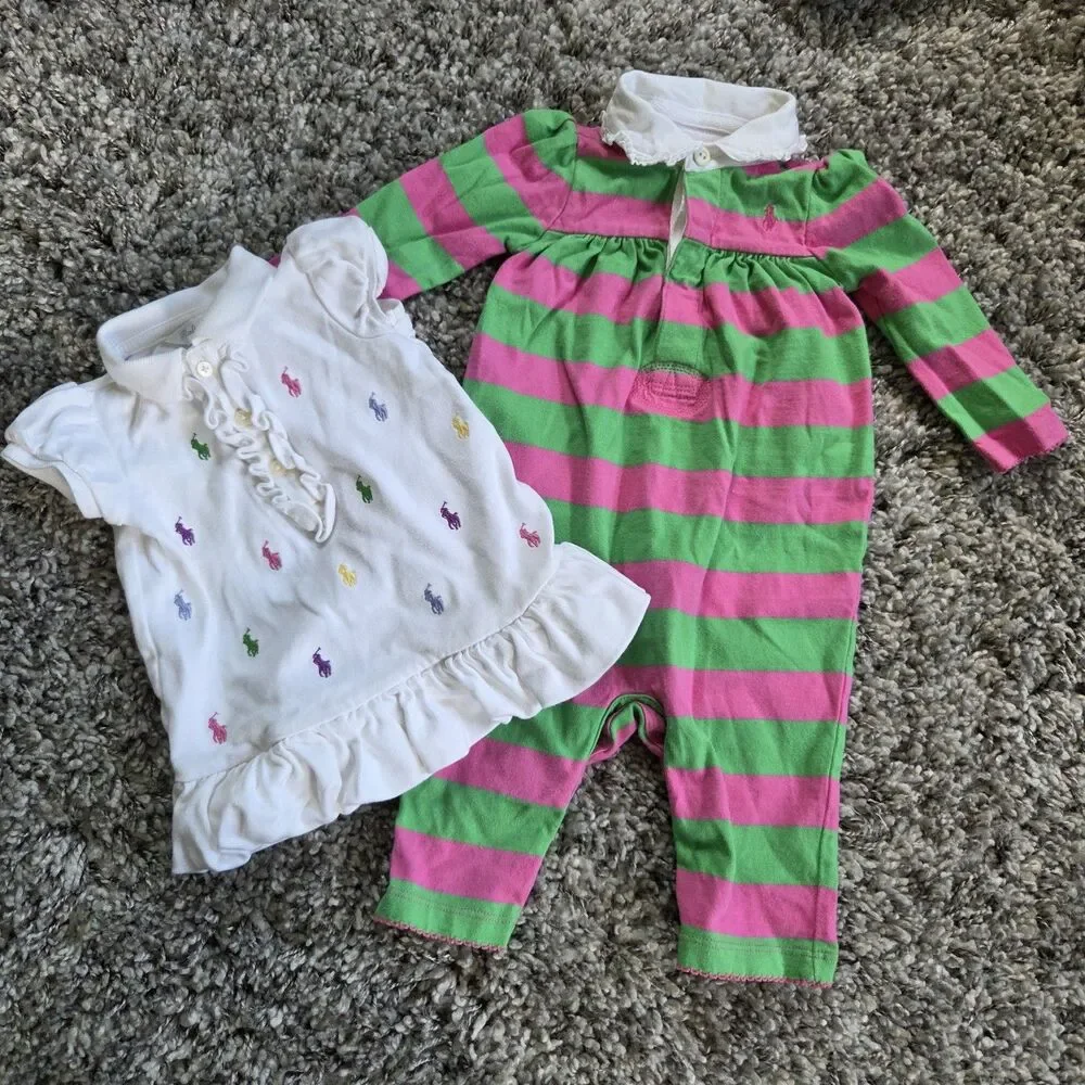 Ralph Lauren 2 outfit Baby Girls 6M Knit Cotton Striped Collared One-Piece Dress